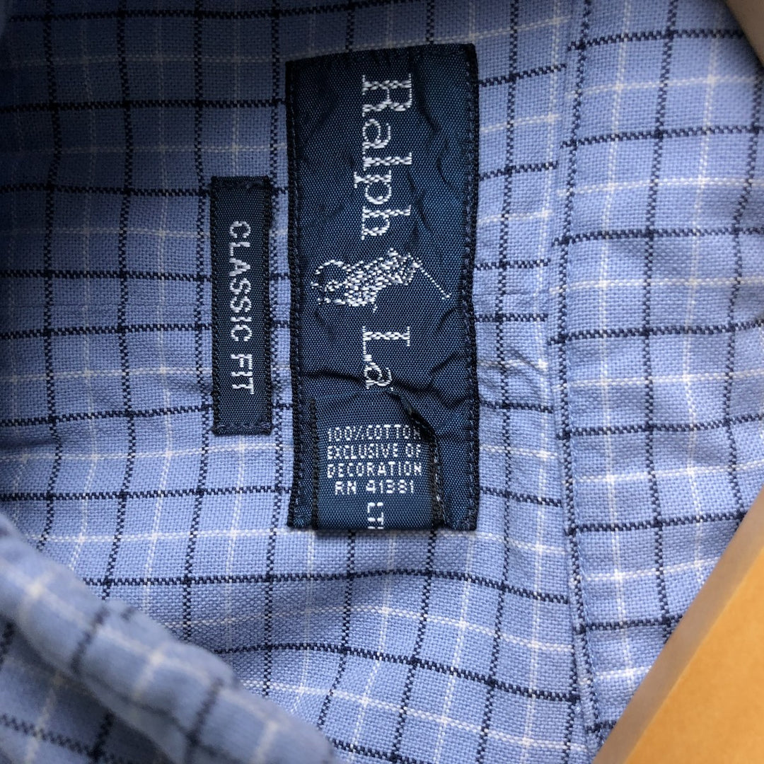 Ralph Lauren Classic Fit Long Sleeve Button Down Check Shirt Men's XL cotton Blue type light blue Vintage Second Hand