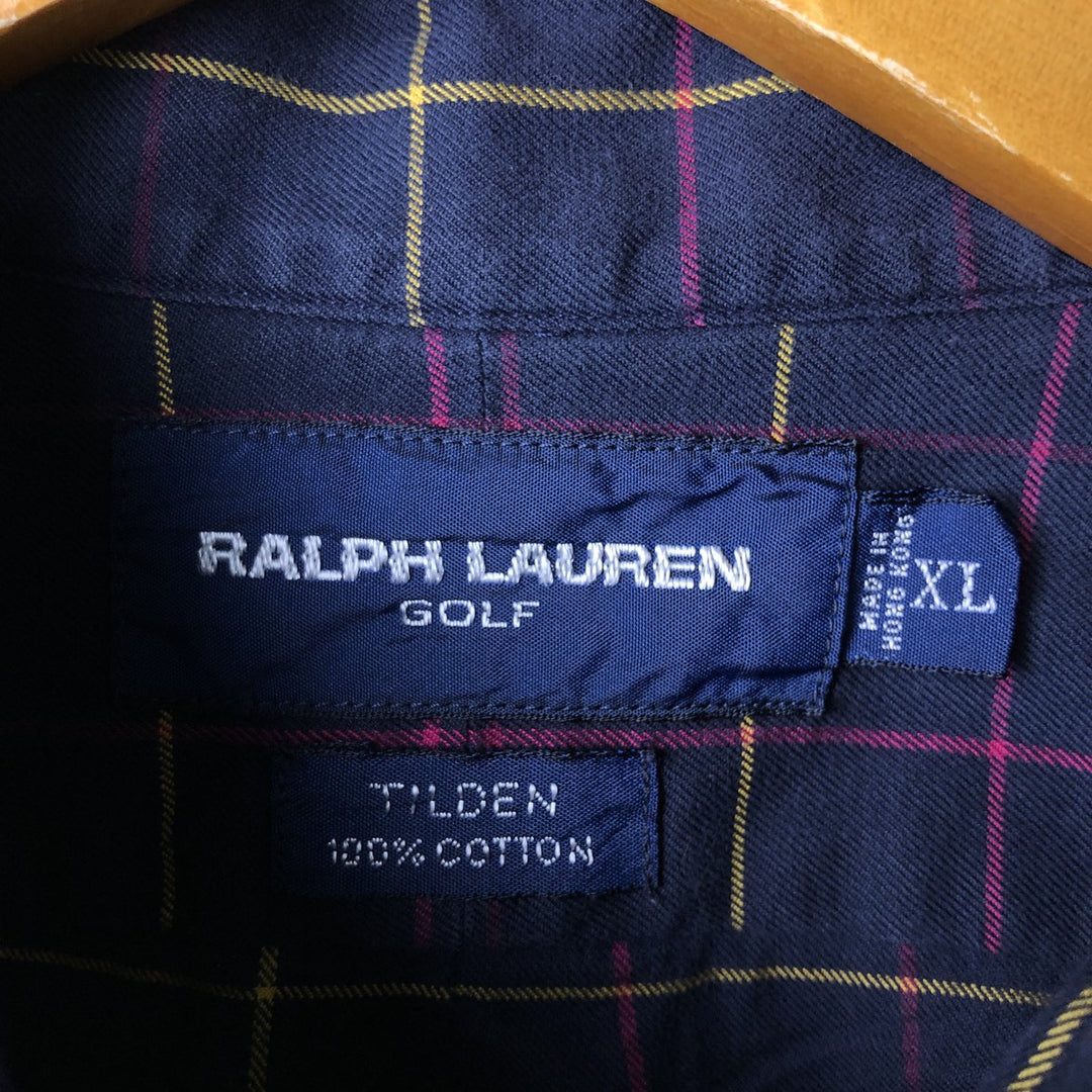 Ralph Lauren Golf Tilden Long Sleeve Button-Down Check Shirt, Men's Size XL cotton navy blue type Vintage Second Hand