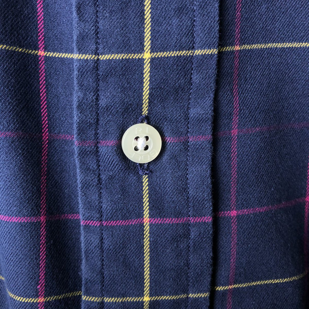 Ralph Lauren Golf Tilden Long Sleeve Button-Down Check Shirt, Men's Size XL cotton navy blue type Vintage Second Hand