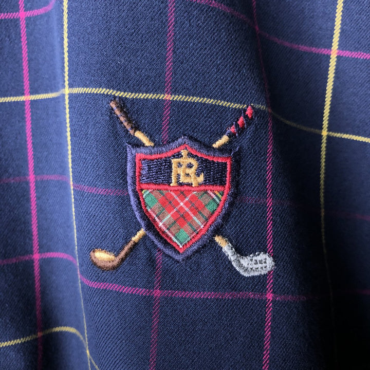 Ralph Lauren Golf Tilden Long Sleeve Button-Down Check Shirt, Men's Size XL cotton navy blue type Vintage Second Hand