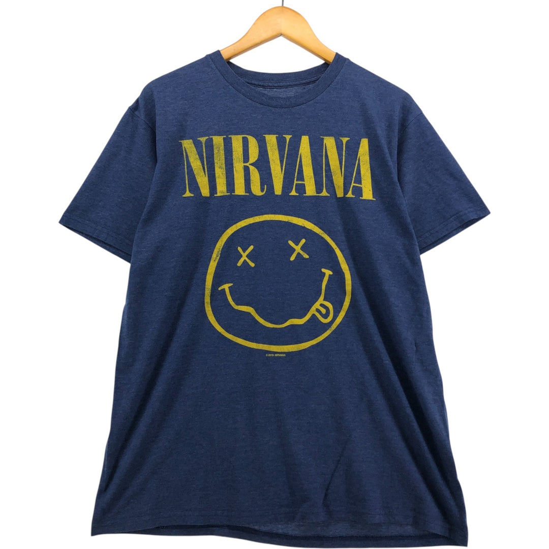 NIRVANA Nirvana Band T-shirt, Band T, Men's L size cotton navy blue type Vintage Second Hand