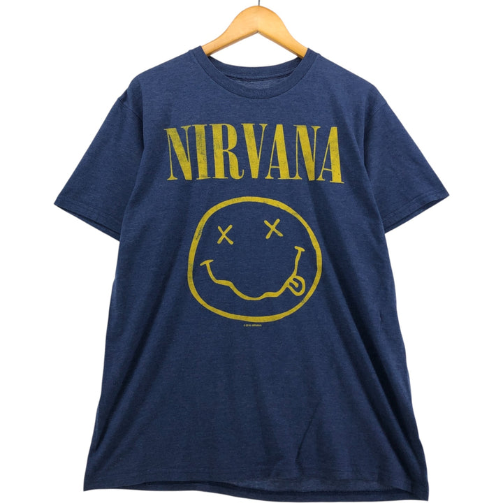 NIRVANA Nirvana Band T-shirt, Band T, Men's L size cotton navy blue type Vintage Second Hand