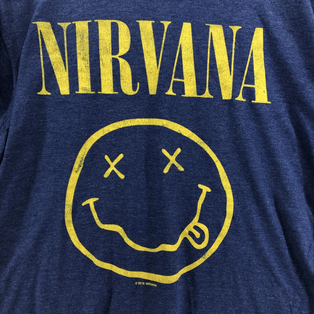 NIRVANA Nirvana Band T-shirt, Band T, Men's L size cotton navy blue type Vintage Second Hand