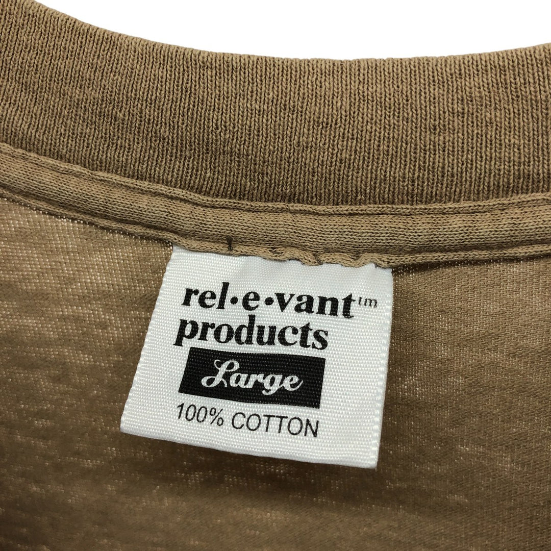 Vintage 90'S REL E VANT PRODUCTS large print T-shirt, made in the USA, size L, men's cotton brown type Vintage Second Hand