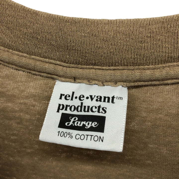 Vintage 90'S REL E VANT PRODUCTS large print T-shirt, made in the USA, size L, men's cotton brown type Vintage Second Hand