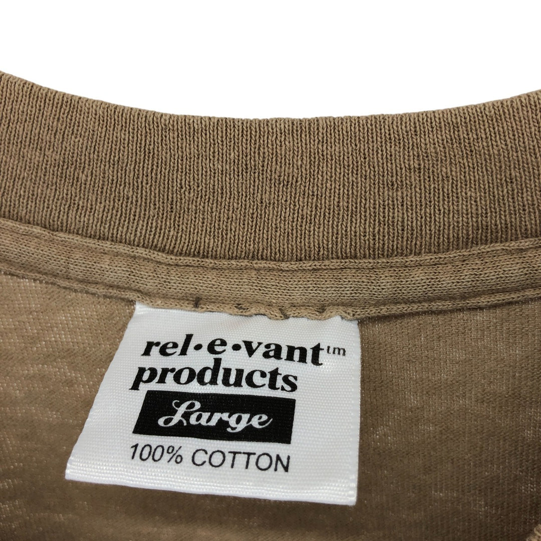 Vintage 90'S REL E VANT PRODUCTS large print T-shirt, made in the USA, size L, men's cotton brown type Vintage Second Hand