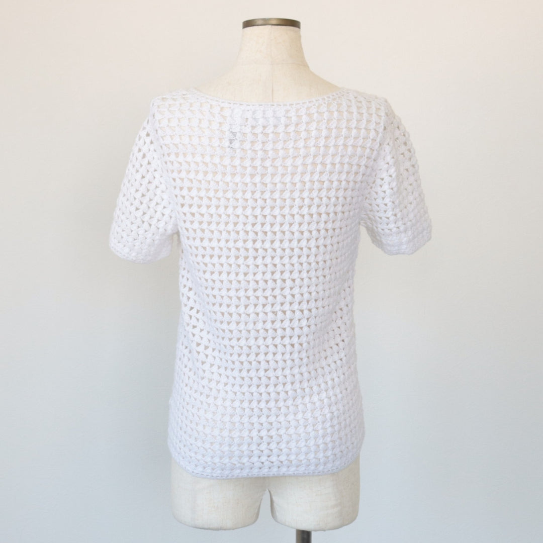 Liz Claiborne LIZPORT Crochet Knit Short Sleeve Summer Cardigan, Women's Size S Lamy white type Vintage Second Hand