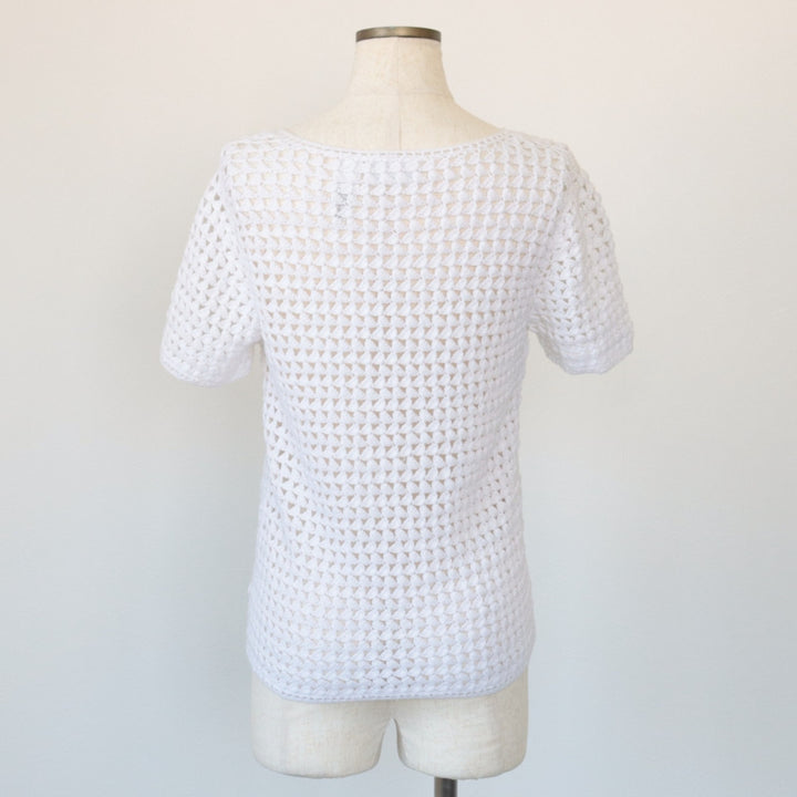 Liz Claiborne LIZPORT Crochet Knit Short Sleeve Summer Cardigan, Women's Size S Lamy white type Vintage Second Hand