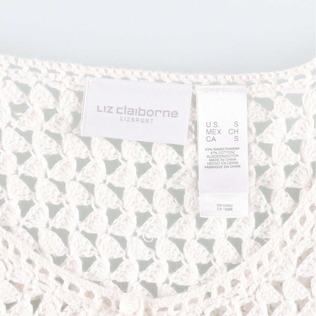 Liz Claiborne LIZPORT Crochet Knit Short Sleeve Summer Cardigan, Women's Size S Lamy white type Vintage Second Hand