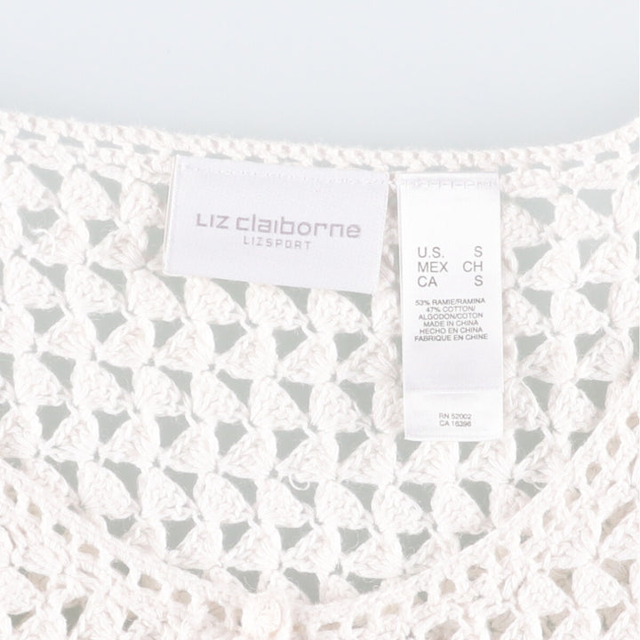 Liz Claiborne LIZPORT Crochet Knit Short Sleeve Summer Cardigan, Women's Size S Lamy white type Vintage Second Hand