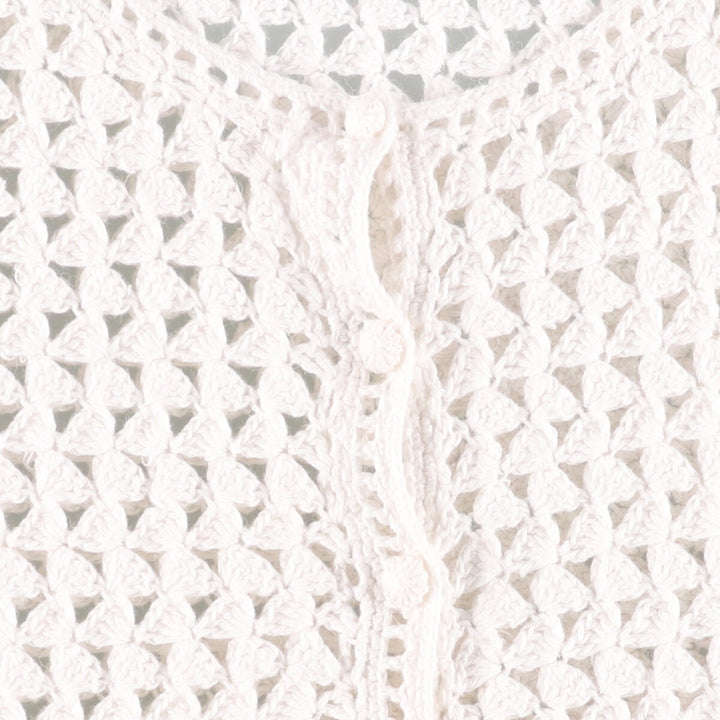 Liz Claiborne LIZPORT Crochet Knit Short Sleeve Summer Cardigan, Women's Size S Lamy white type Vintage Second Hand