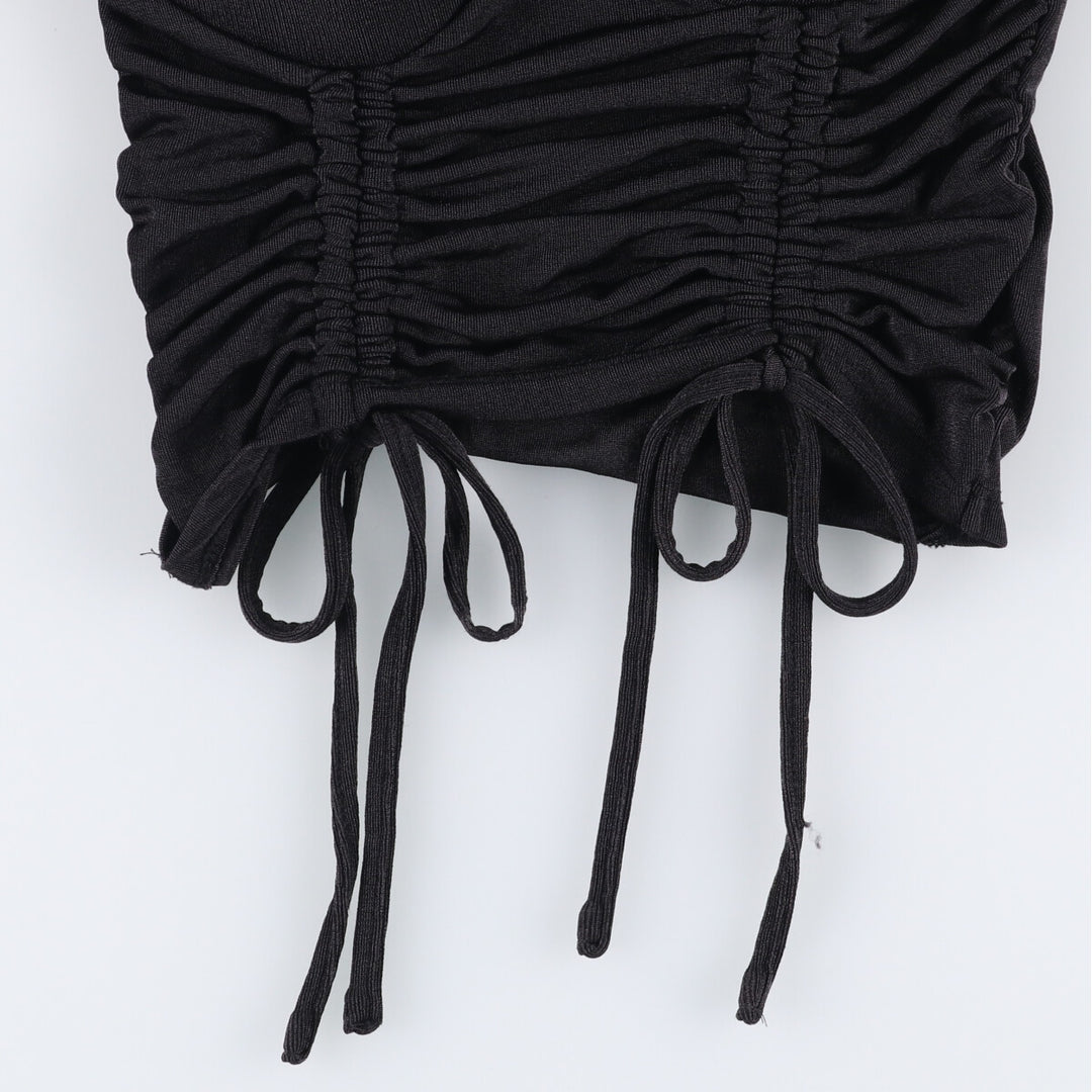 Cupped heart neck long sleeve cut and sewn top, women's size S polyester black type Vintage Second Hand