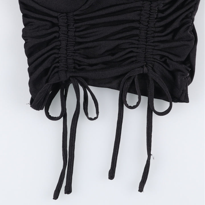 Cupped heart neck long sleeve cut and sewn top, women's size S polyester black type Vintage Second Hand
