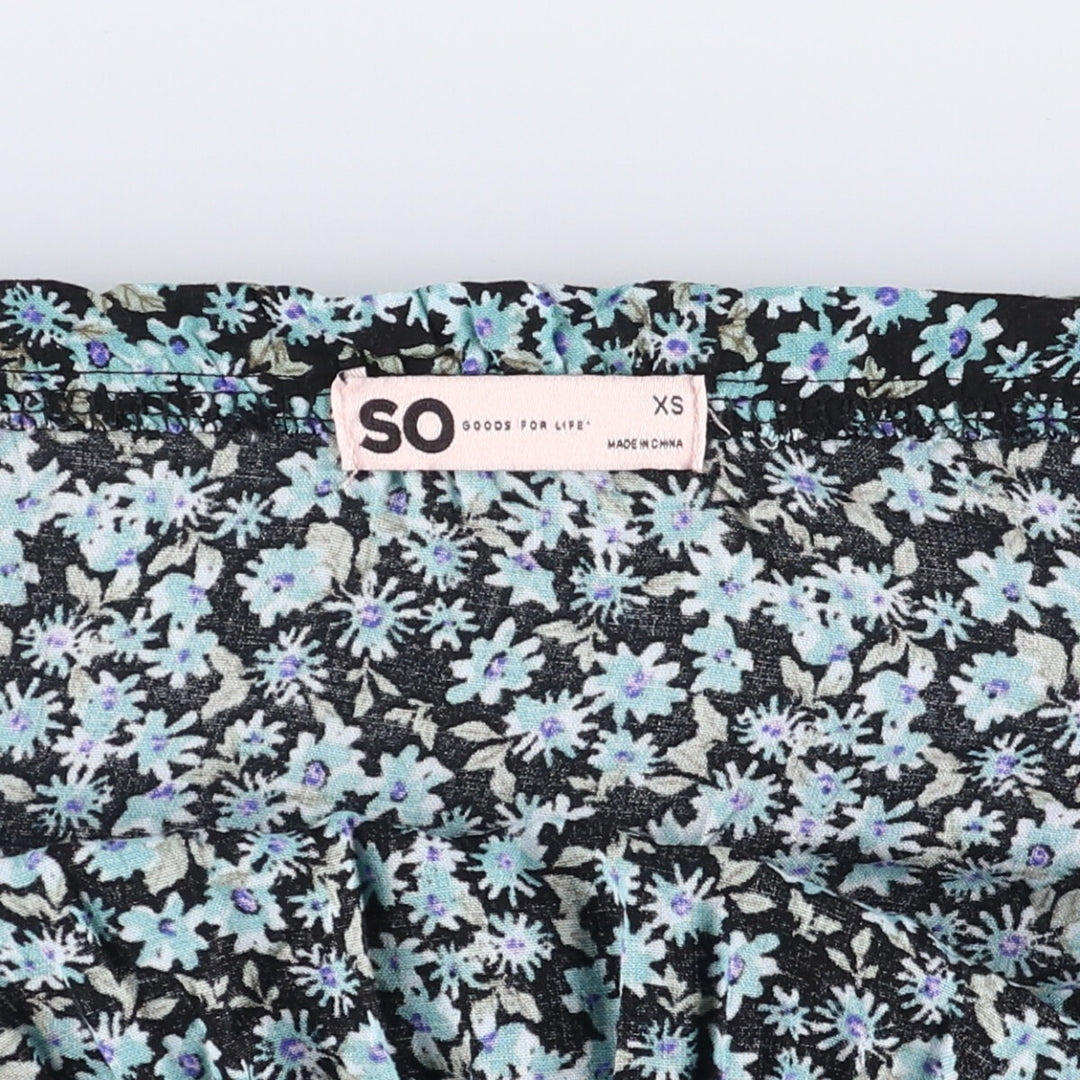 SO All-over Floral Print Square Neck Peplum Candy Sleeve Cropped Long Sleeve Pullover Blouse, Women's Size XS Rayon black type Vintage Second Hand