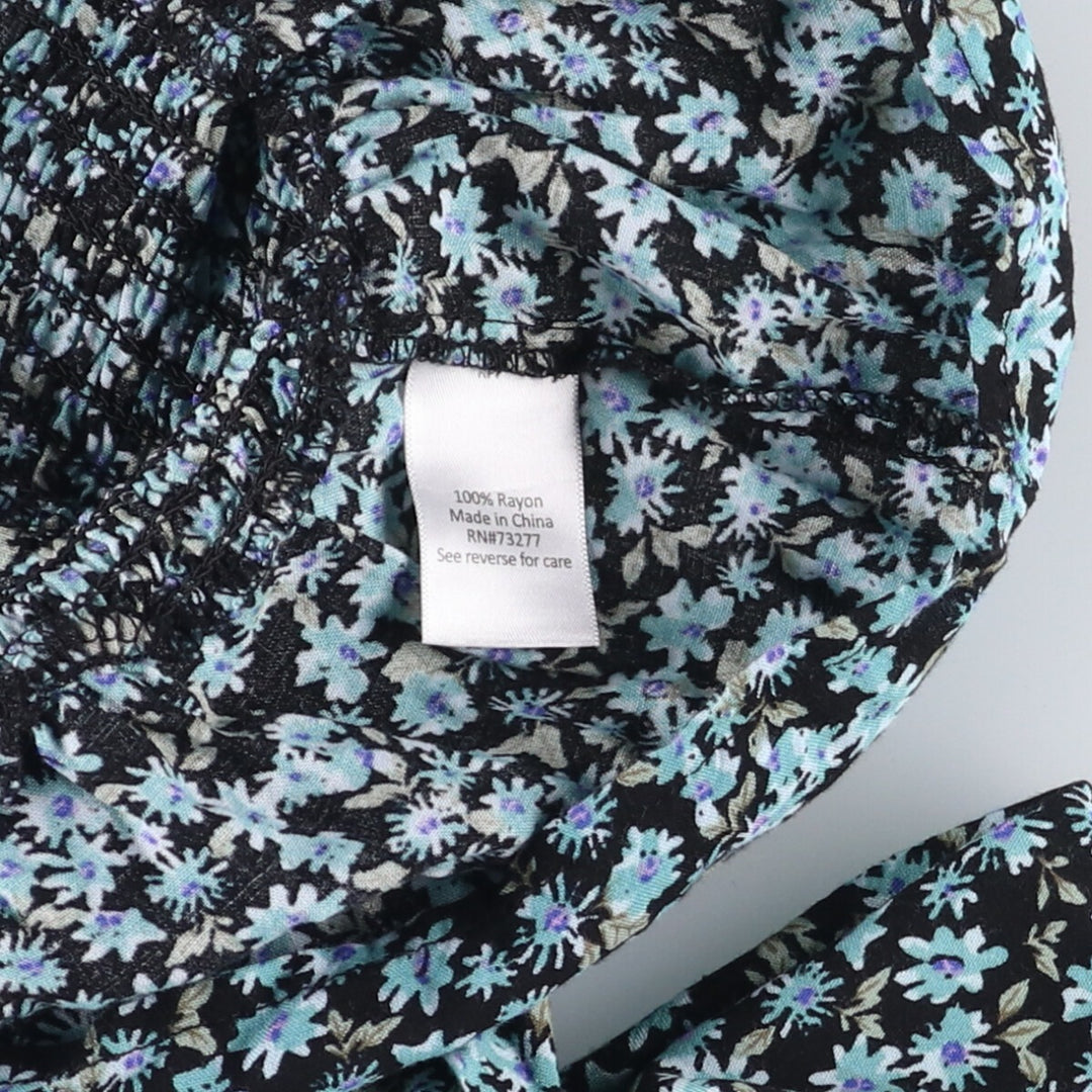 SO All-over Floral Print Square Neck Peplum Candy Sleeve Cropped Long Sleeve Pullover Blouse, Women's Size XS Rayon black type Vintage Second Hand