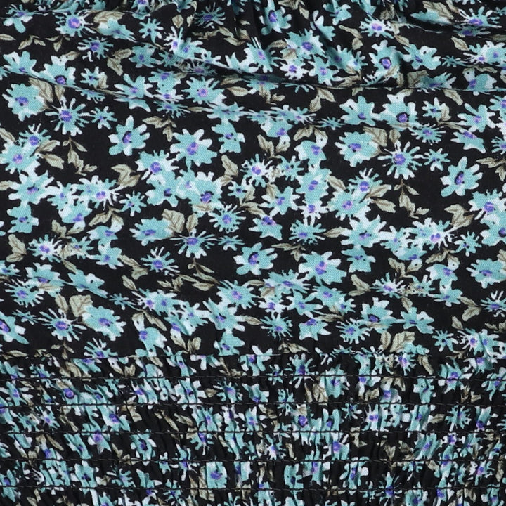 SO All-over Floral Print Square Neck Peplum Candy Sleeve Cropped Long Sleeve Pullover Blouse, Women's Size XS Rayon black type Vintage Second Hand