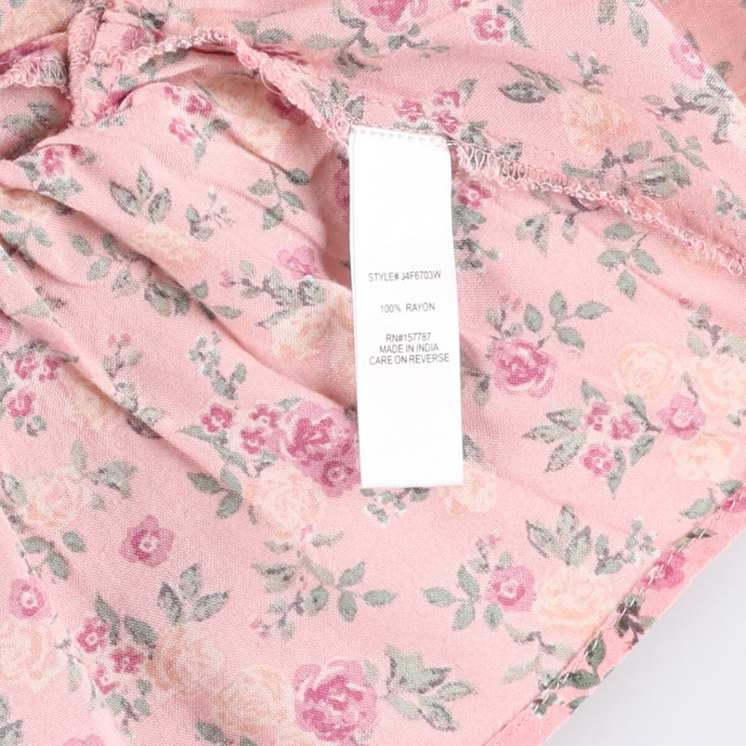 JOLIE and JOY All-Over Floral Print Ballet Neck Cropped Long Sleeve Pullover Blouse, Women's Size Small Rayon pink type Vintage Second Hand