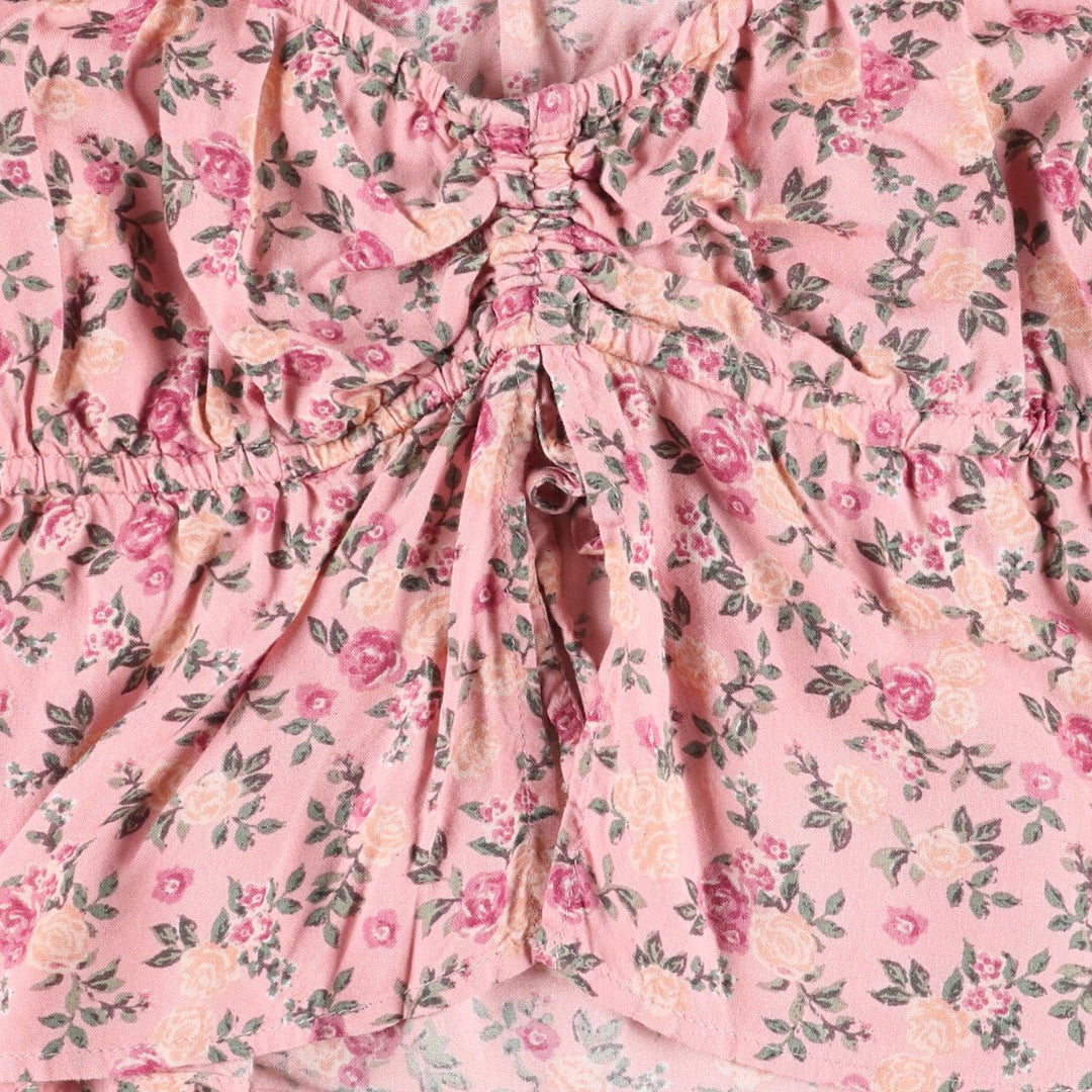 JOLIE and JOY All-Over Floral Print Ballet Neck Cropped Long Sleeve Pullover Blouse, Women's Size Small Rayon pink type Vintage Second Hand