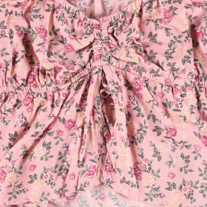 JOLIE and JOY All-Over Floral Print Ballet Neck Cropped Long Sleeve Pullover Blouse, Women's Size Small Rayon pink type Vintage Second Hand