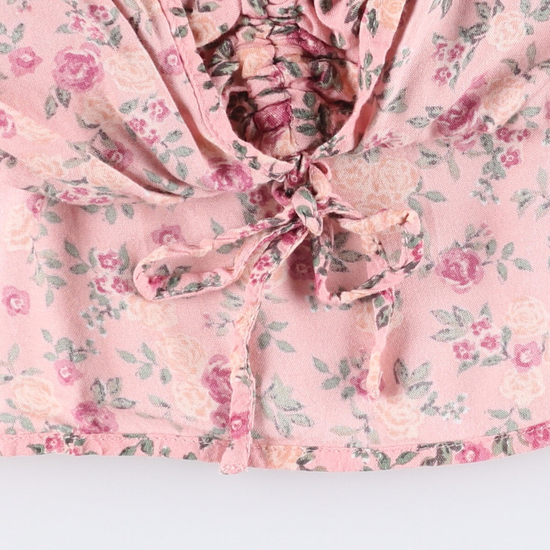 JOLIE and JOY All-Over Floral Print Ballet Neck Cropped Long Sleeve Pullover Blouse, Women's Size Small Rayon pink type Vintage Second Hand