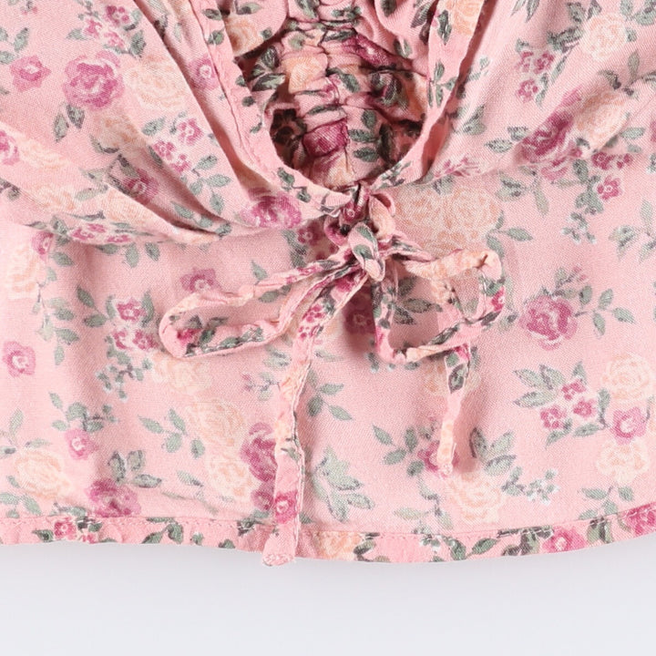 JOLIE and JOY All-Over Floral Print Ballet Neck Cropped Long Sleeve Pullover Blouse, Women's Size Small Rayon pink type Vintage Second Hand
