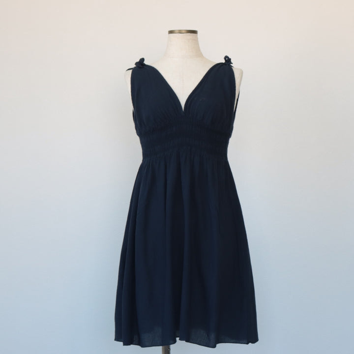 Ralph Lauren LAUREN Sleeveless Tunic with Shoulder Ribbons, Made in USA, Women's Size M cotton navy blue type Vintage Second Hand