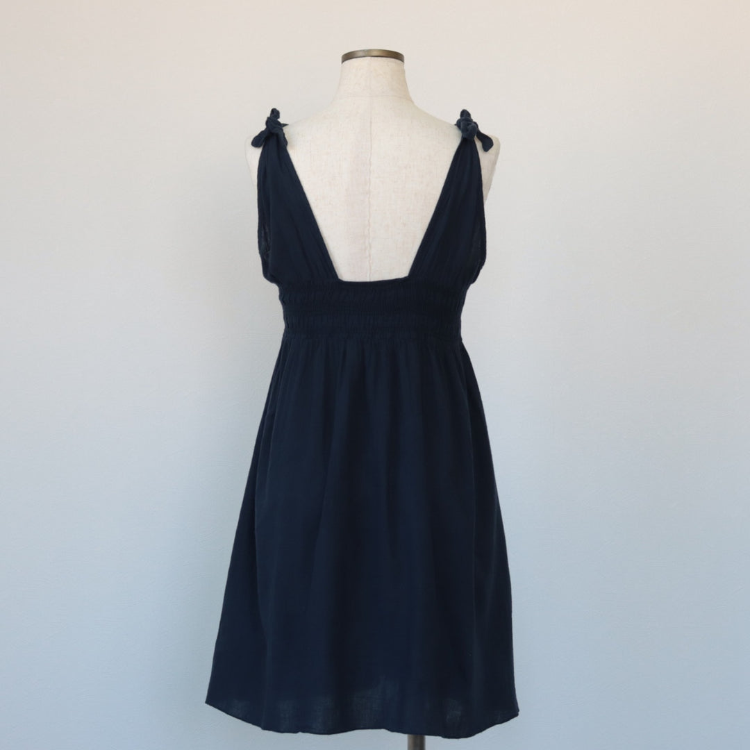 Ralph Lauren LAUREN Sleeveless Tunic with Shoulder Ribbons, Made in USA, Women's Size M cotton navy blue type Vintage Second Hand