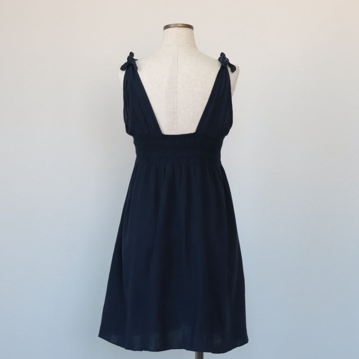 Ralph Lauren LAUREN Sleeveless Tunic with Shoulder Ribbons, Made in USA, Women's Size M cotton navy blue type Vintage Second Hand