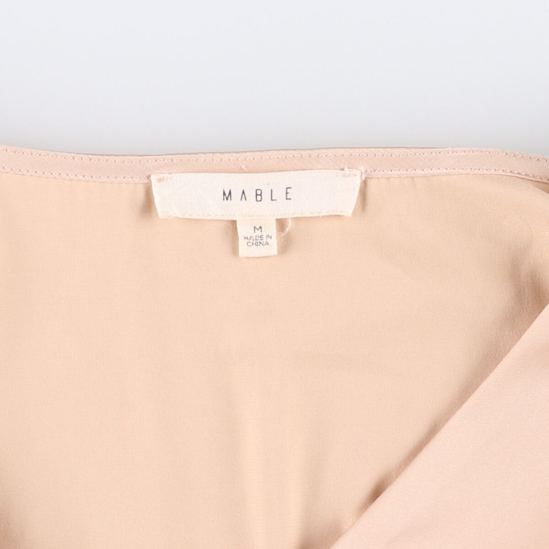 MABLE V-neck cropped ruffled long sleeve poly shirt, corset shirt, women's size M polyester Beige type Vintage Second Hand