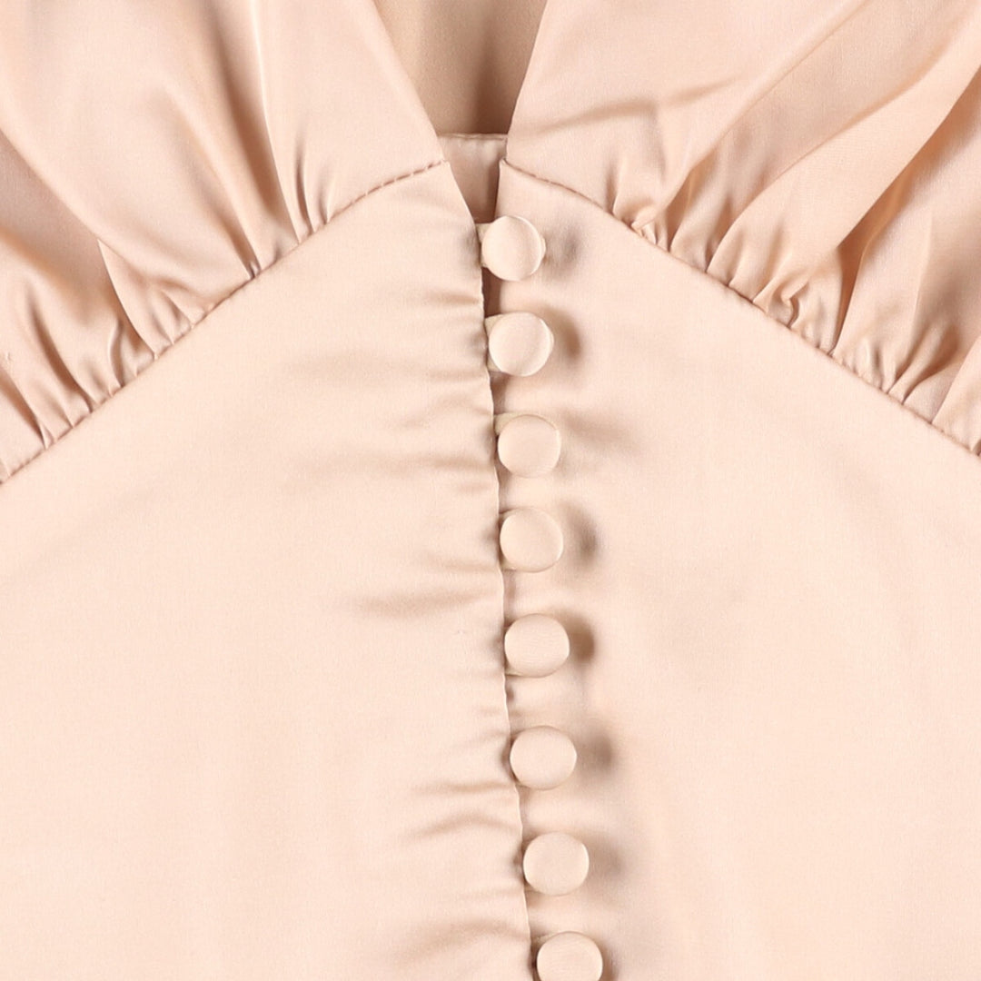 MABLE V-neck cropped ruffled long sleeve poly shirt, corset shirt, women's size M polyester Beige type Vintage Second Hand