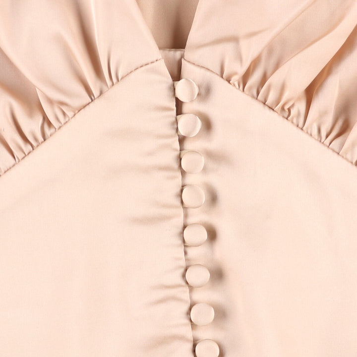 MABLE V-neck cropped ruffled long sleeve poly shirt, corset shirt, women's size M polyester Beige type Vintage Second Hand