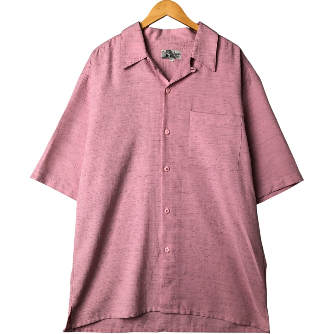 Smokey Joe's Ripstop Short Sleeve Open Collar Polyester Box Shirt, Men's Size L polyester pink type Vintage Second Hand