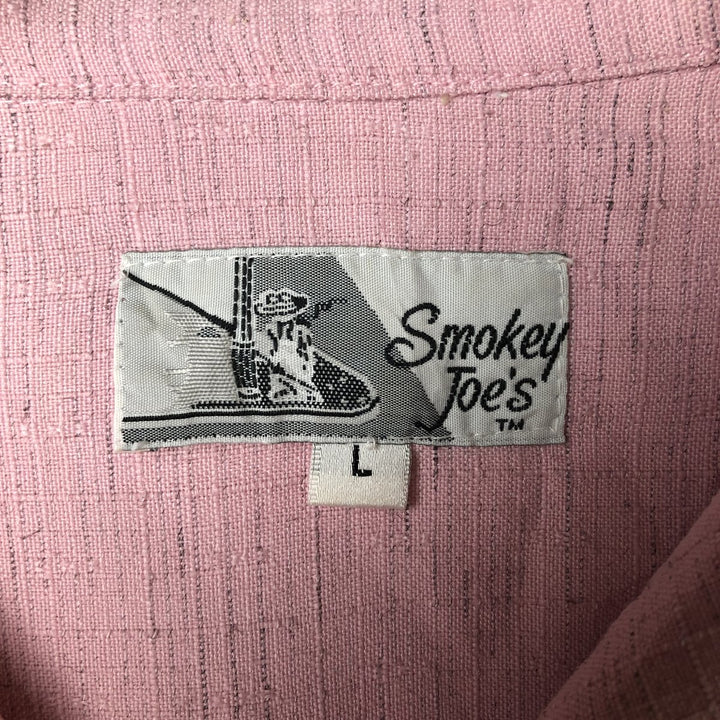 Smokey Joe's Ripstop Short Sleeve Open Collar Polyester Box Shirt, Men's Size L polyester pink type Vintage Second Hand