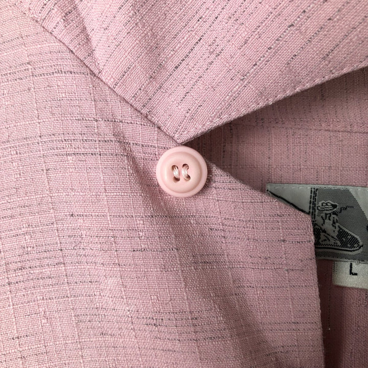 Smokey Joe's Ripstop Short Sleeve Open Collar Polyester Box Shirt, Men's Size L polyester pink type Vintage Second Hand