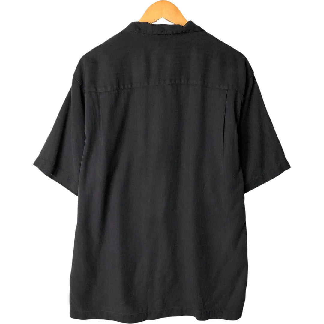 Tommy Bahama Herringbone Short Sleeve Open Collar Silk Box Shirt, Men's Size L silk black type Vintage Second Hand