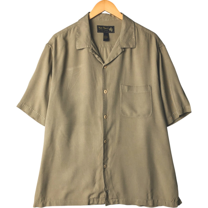 90'S Vintage NAT NAST Short Sleeve Open Collar Silk Shirt, Men's Size L silk Beige type Vintage Second Hand