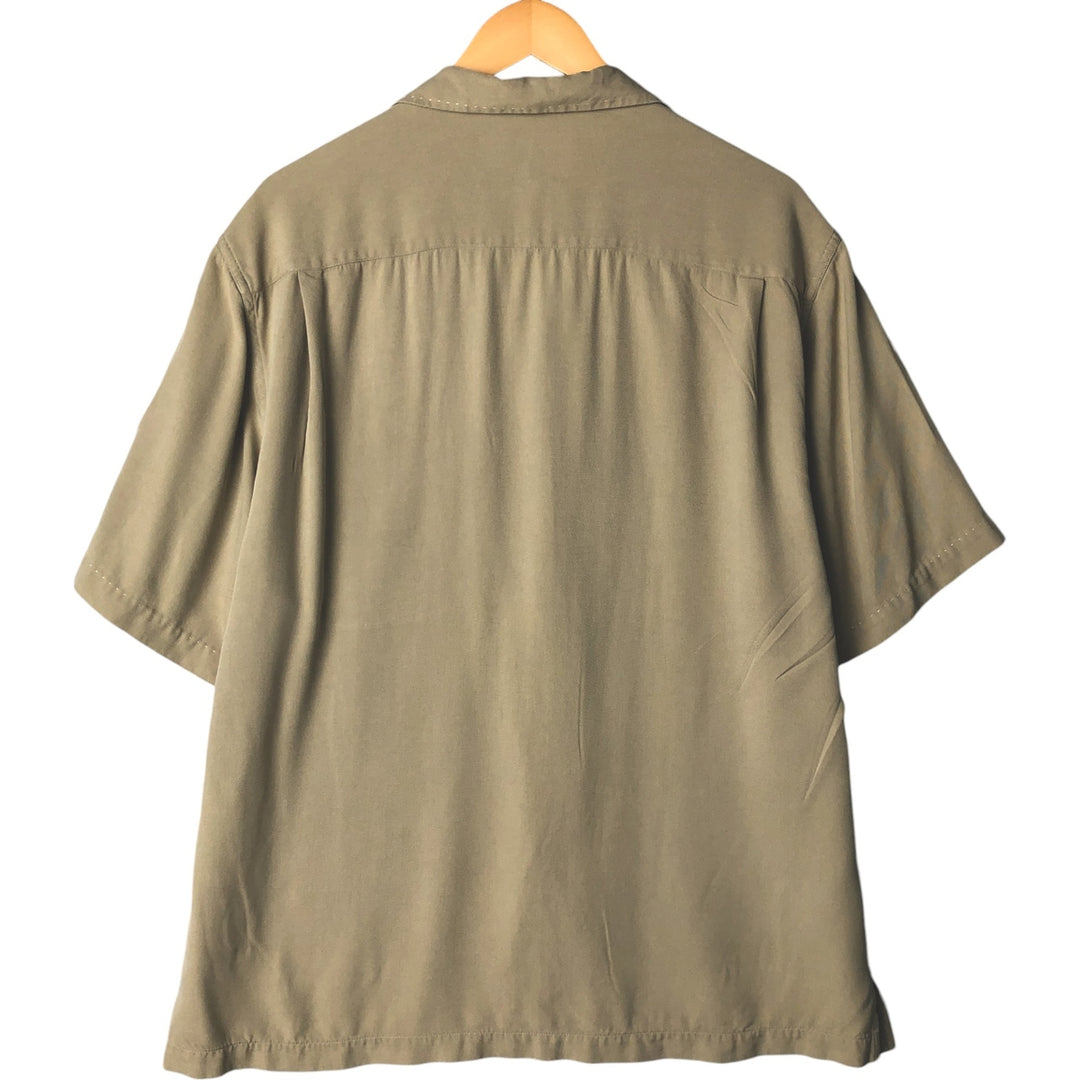 90'S Vintage NAT NAST Short Sleeve Open Collar Silk Shirt, Men's Size L silk Beige type Vintage Second Hand