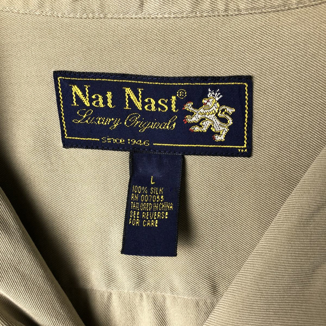 90'S Vintage NAT NAST Short Sleeve Open Collar Silk Shirt, Men's Size L silk Beige type Vintage Second Hand
