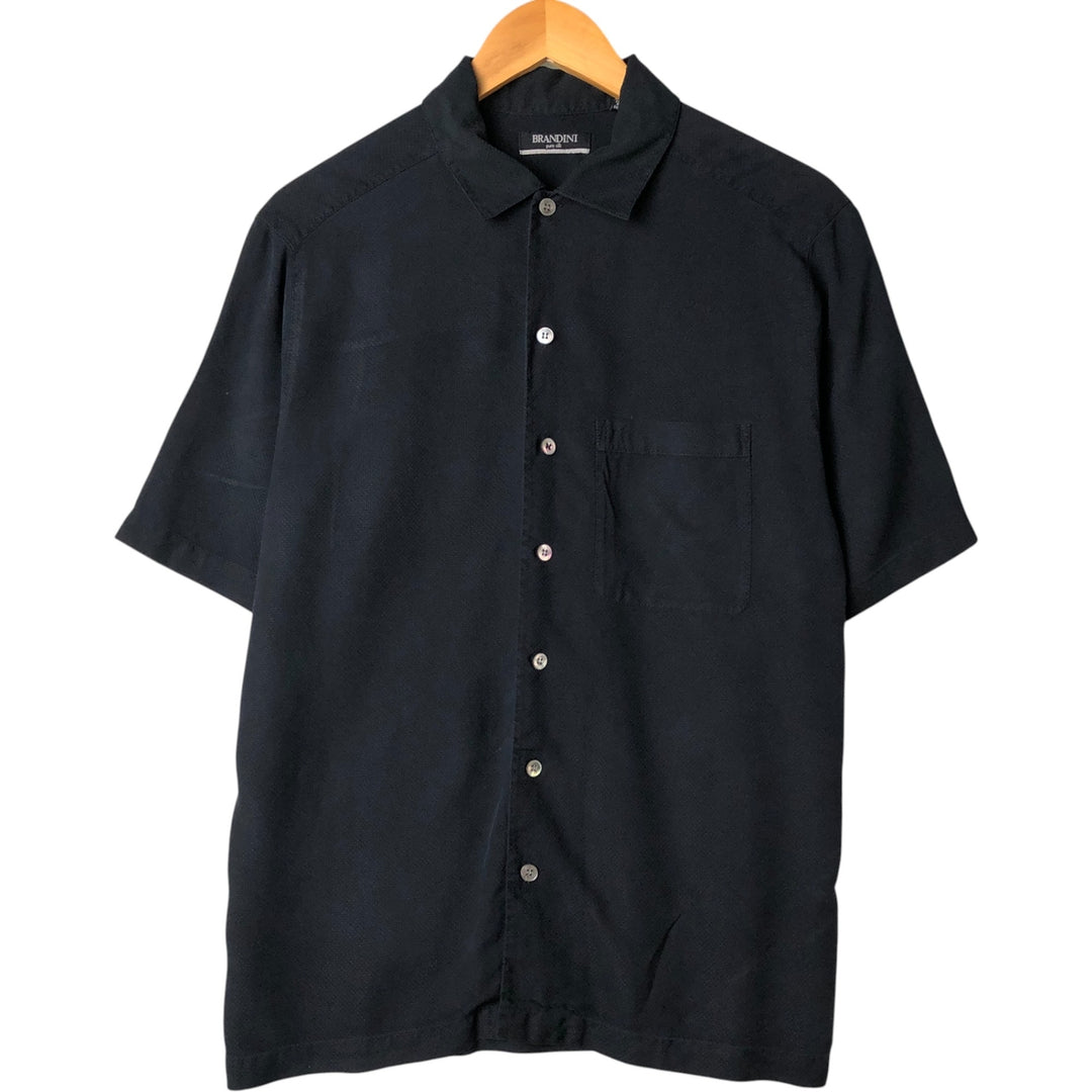 BRANDINI Short Sleeve Silk Box Shirt, Men's Size M silk black type Vintage Second Hand