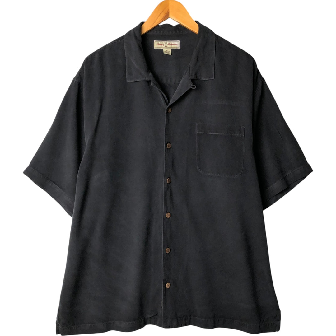 Tommy Bahama short sleeve open collar silk shirt, box shirt, men's XL size silk black type Vintage Second Hand