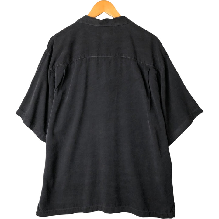 Tommy Bahama short sleeve open collar silk shirt, box shirt, men's XL size silk black type Vintage Second Hand
