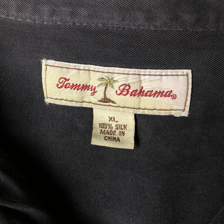 Tommy Bahama short sleeve open collar silk shirt, box shirt, men's XL size silk black type Vintage Second Hand