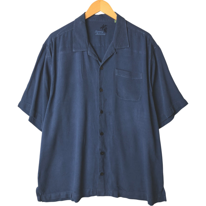 Tommy Bahama short sleeve open collar silk shirt, box shirt, men's XL size silk navy blue type Vintage Second Hand