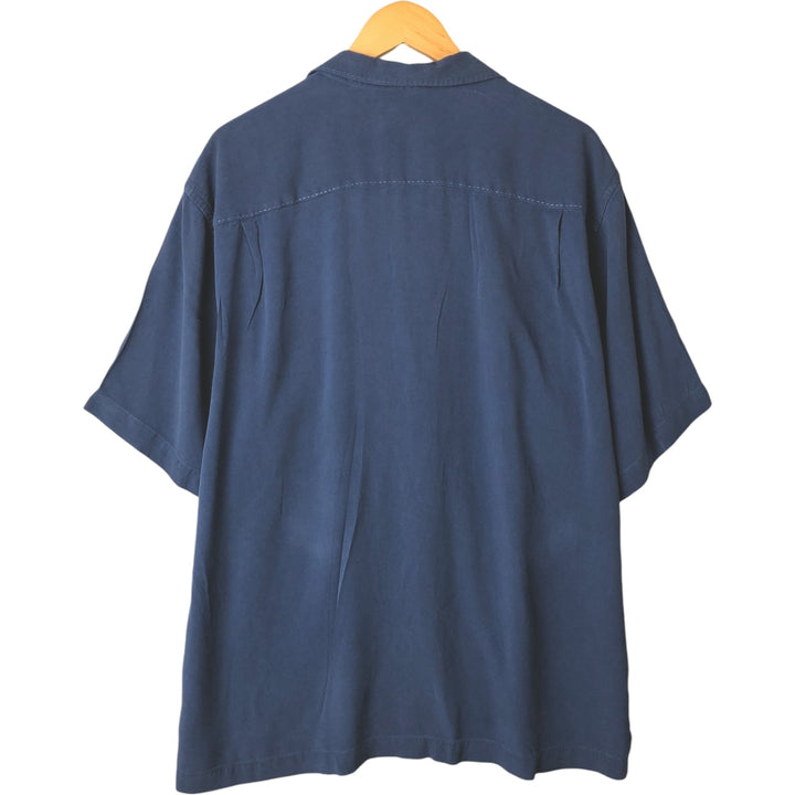 Tommy Bahama short sleeve open collar silk shirt, box shirt, men's XL size silk navy blue type Vintage Second Hand