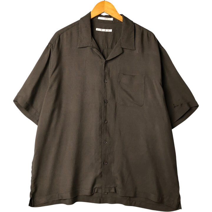 Perry Ellis short-sleeved open-collar silk box shirt, men's size XL silk beige type brown Vintage Second Hand
