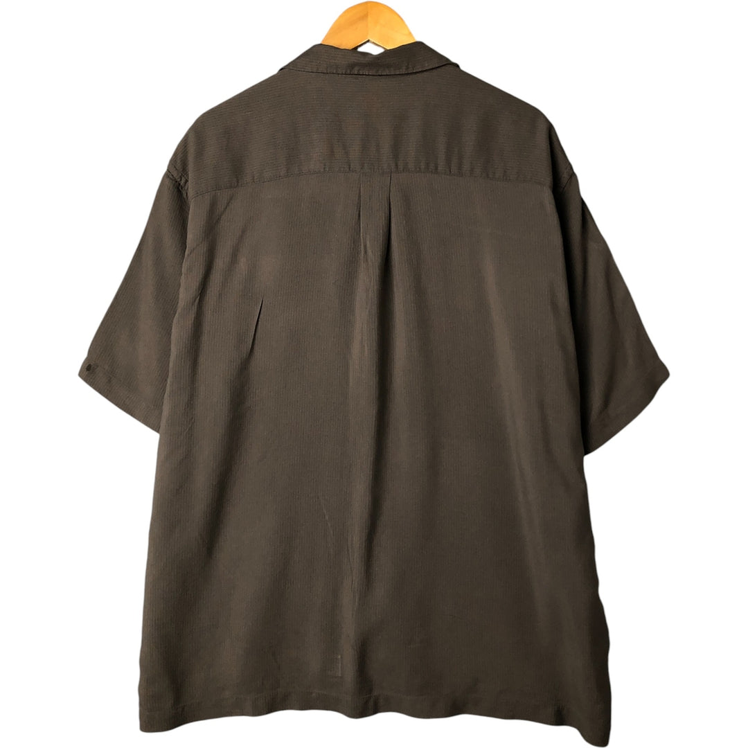 Perry Ellis short-sleeved open-collar silk box shirt, men's size XL silk beige type brown Vintage Second Hand