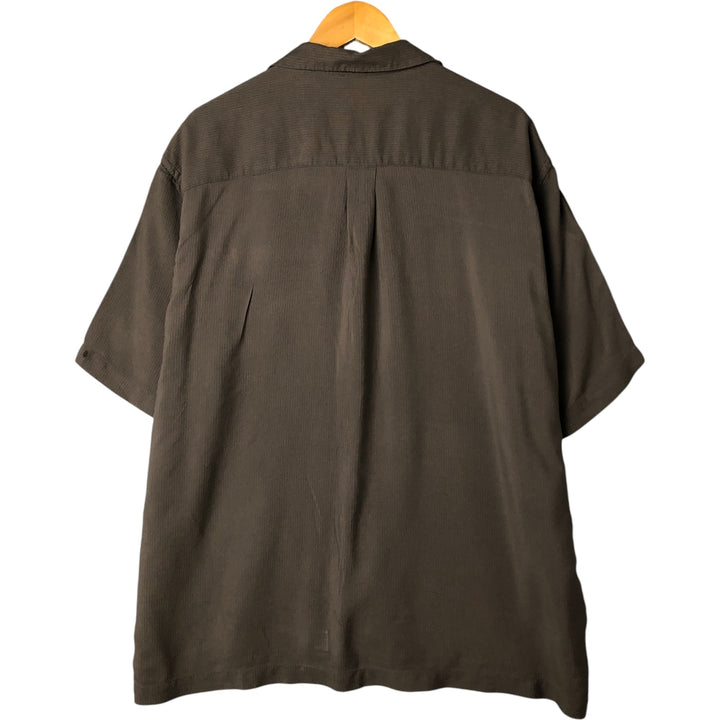 Perry Ellis short-sleeved open-collar silk box shirt, men's size XL silk beige type brown Vintage Second Hand