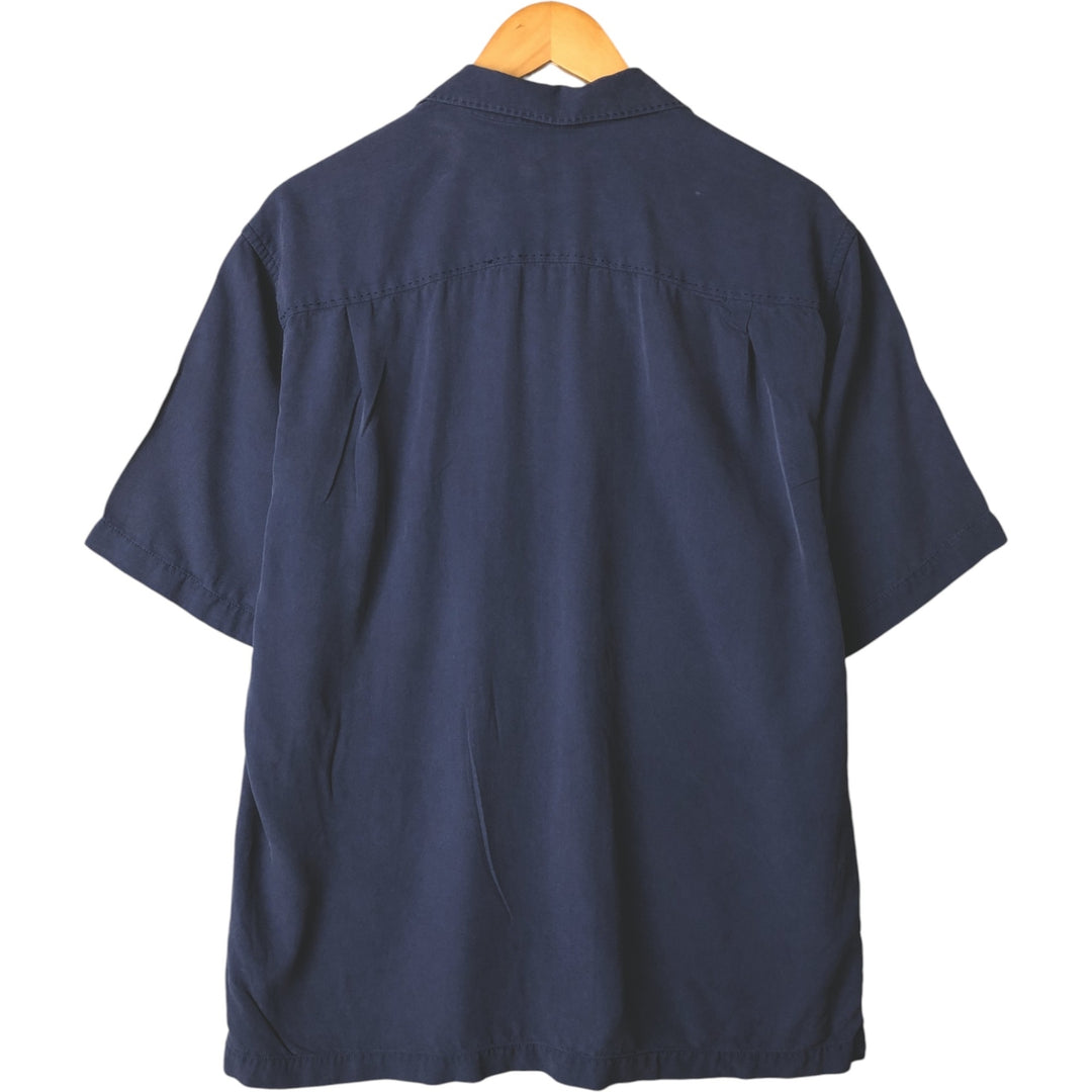 Tommy Bahama short sleeve open collar silk shirt, box shirt, men's M size silk Navy blue Vintage Second Hand