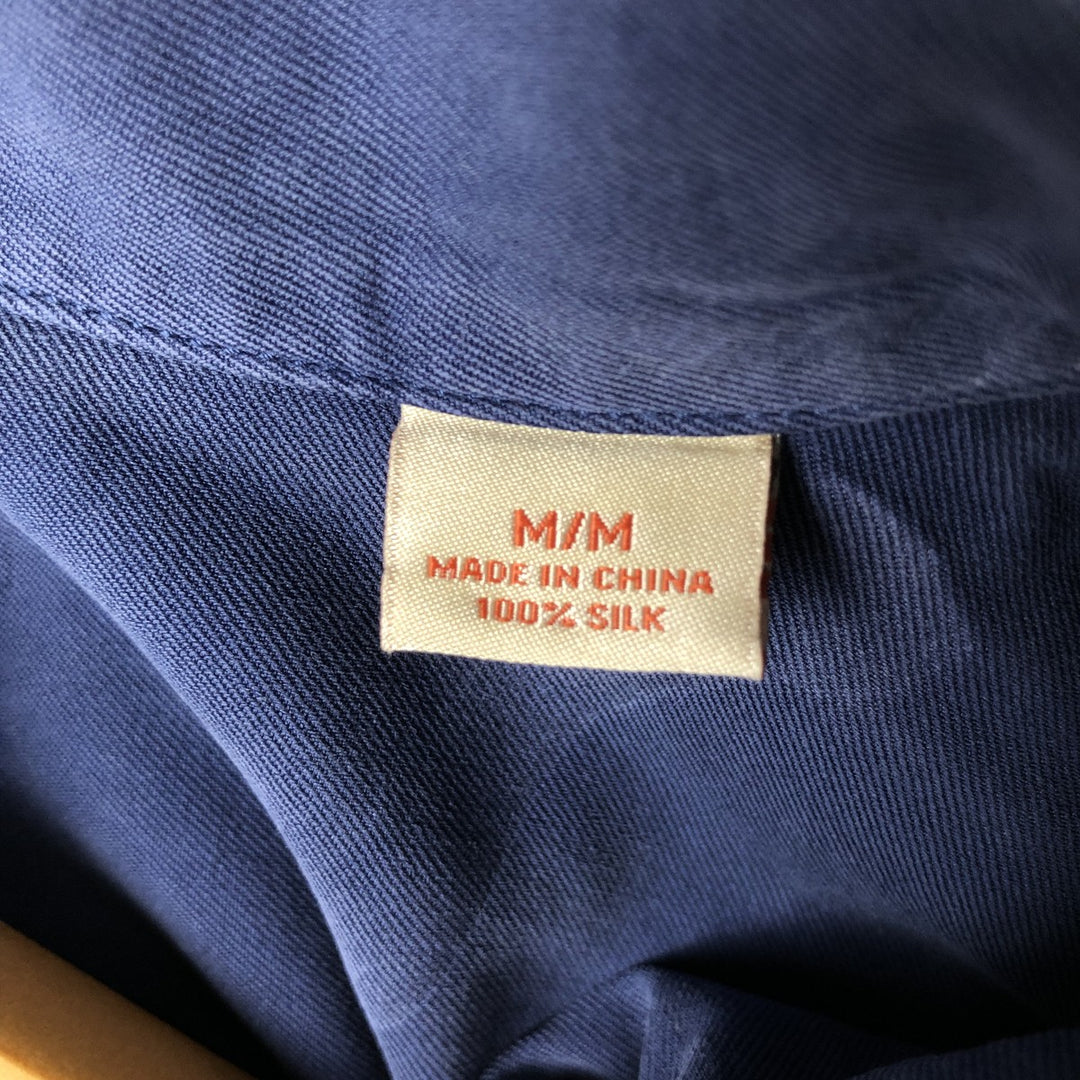 Tommy Bahama short sleeve open collar silk shirt, box shirt, men's M size silk Navy blue Vintage Second Hand