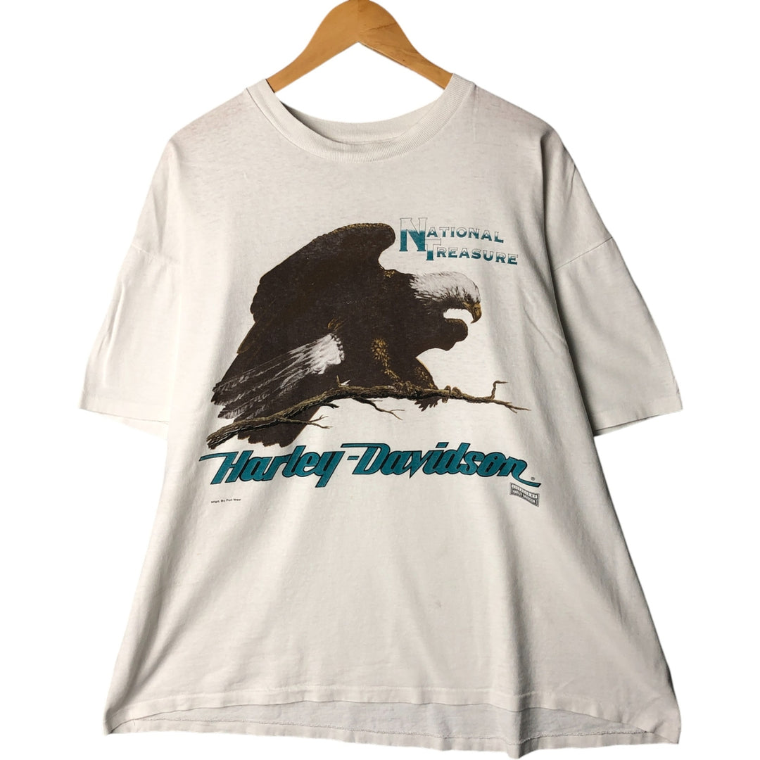 90'S Harley Davidson Eagle Pattern Motorcycle Bike T-shirt Men's XL Vintage unclear white type Vintage Second Hand